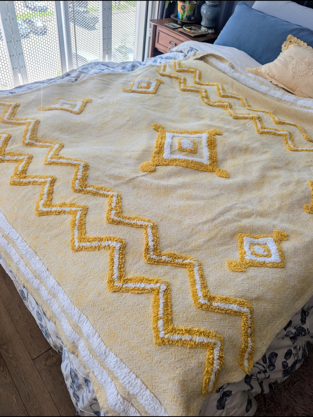 Rachel Zoe Yellow Tufted Geometric Throw Blanket
